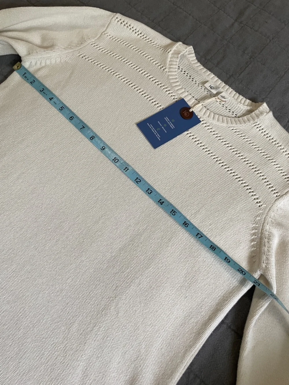 tentree Cream Open-Knit Yoke Crewneck Sweater 100% organic cotton NWT - Picture 11 of 12